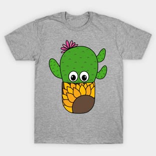 Cute Cactus Design #353: Prickly Pear Cactus In Sunflower Pot T-Shirt